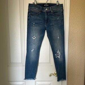 Express Blue Ankle Cropped Jeans with Distressed Style